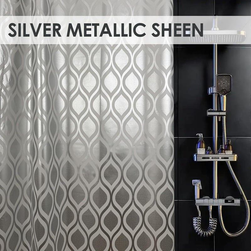 TRIMENGO Plastic Shower Curtain Liner, Silver Striped Pattern, Waterproof Printed PEVA Shower Curtain with Design, Rustproof Grommets, Standard Size 70x72 Bathtub Curtain for Bathroom (Pack of 1) - Image 3